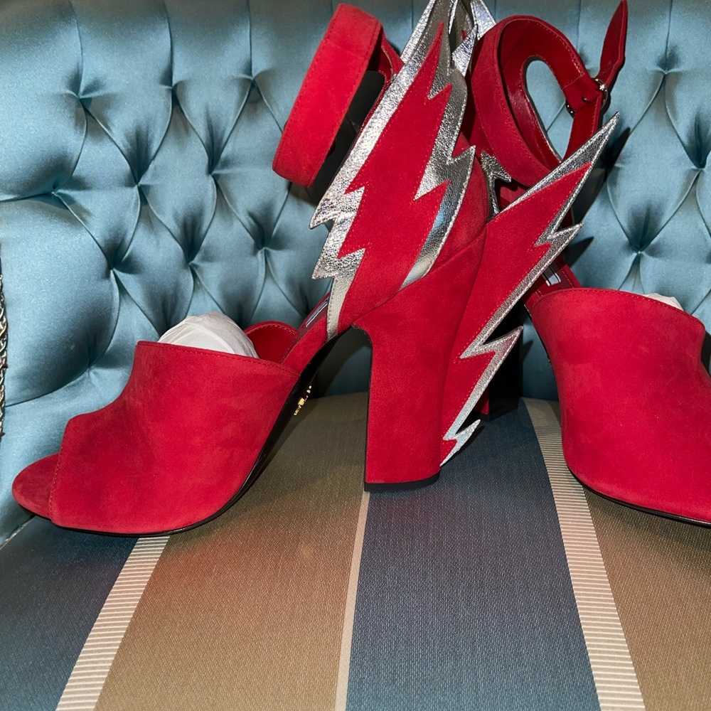 Prada lighting bolt heels